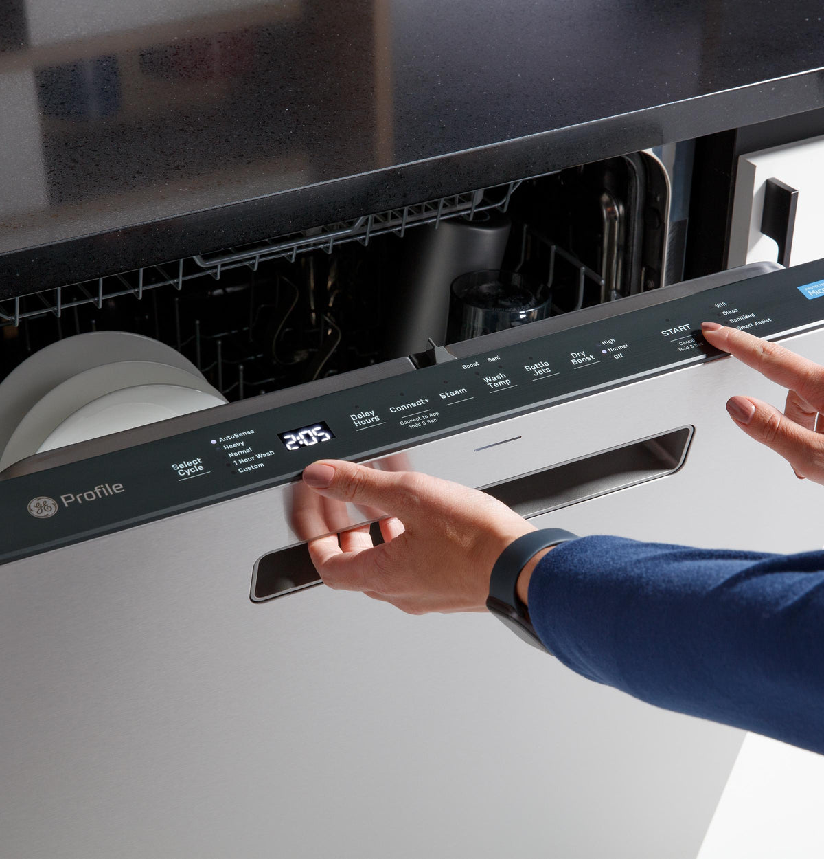 GE Profile™ ENERGY STAR® Fingerprint Resistant Top Control Stainless Interior Dishwasher with Microban™ Antimicrobial Technology
