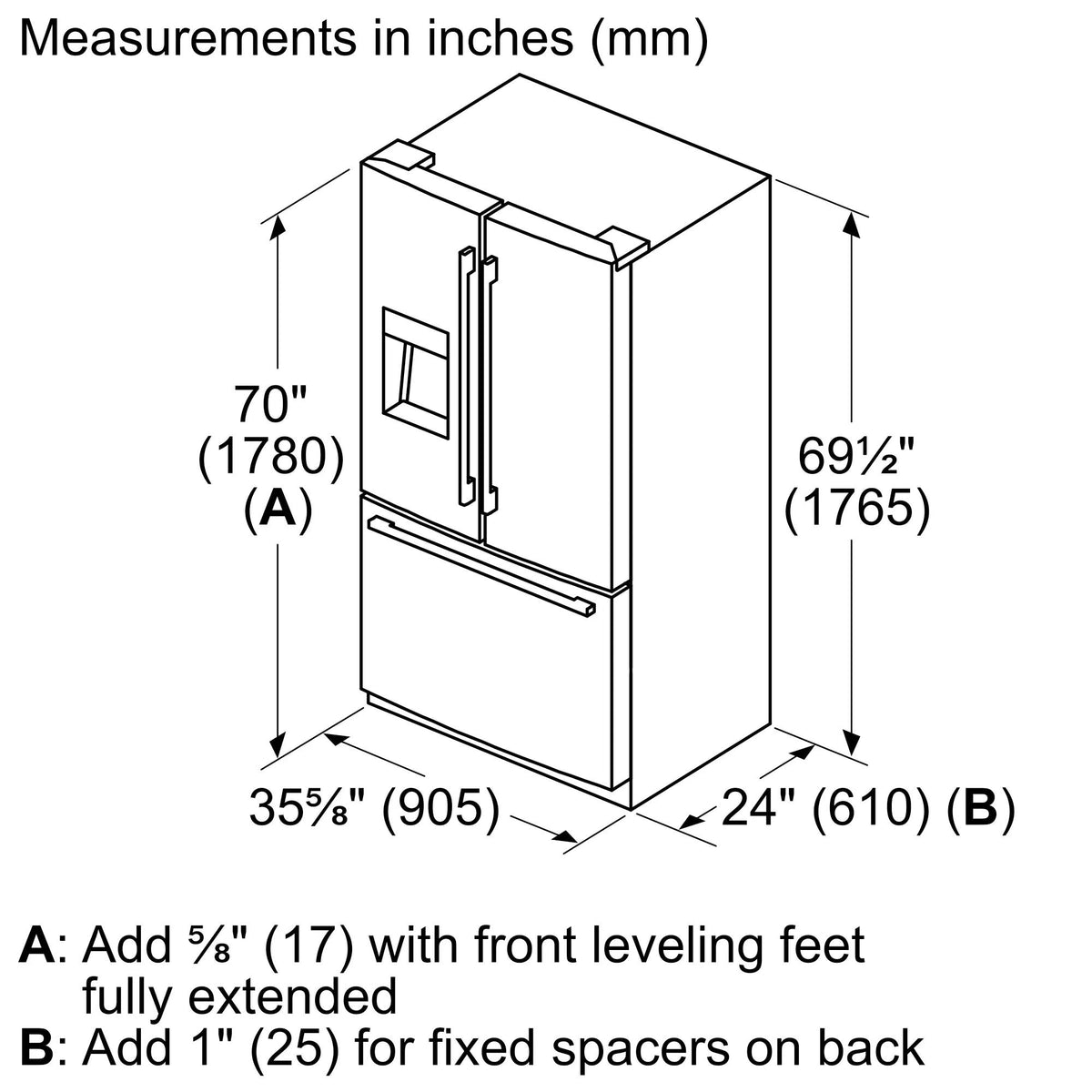 500 Series French Door Bottom Mount Refrigerator 36