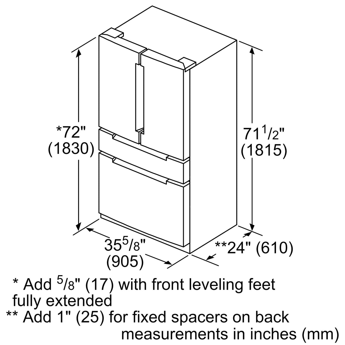 800 Series French Door Bottom Mount Refrigerator 36